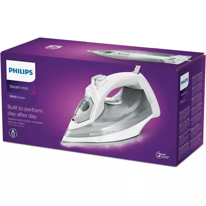 Philips 5000 sērijas DST5010/10 gludeklis Tvaika gludeklis SteamGlide Plus zole 2400 W Pelēks, Balts