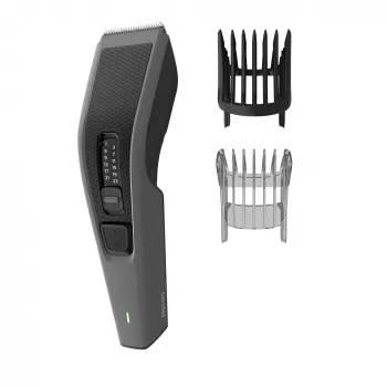 Philips Hairclipper Series 3000 HC3525/15 matu griešanas mašīna, pašasinoši metāla asmeņi, 0,5–23 mm, 13 garuma iestatījumi, 41 mm asmeņi, tīkls/akumulators, 45 min., melna/pelēka