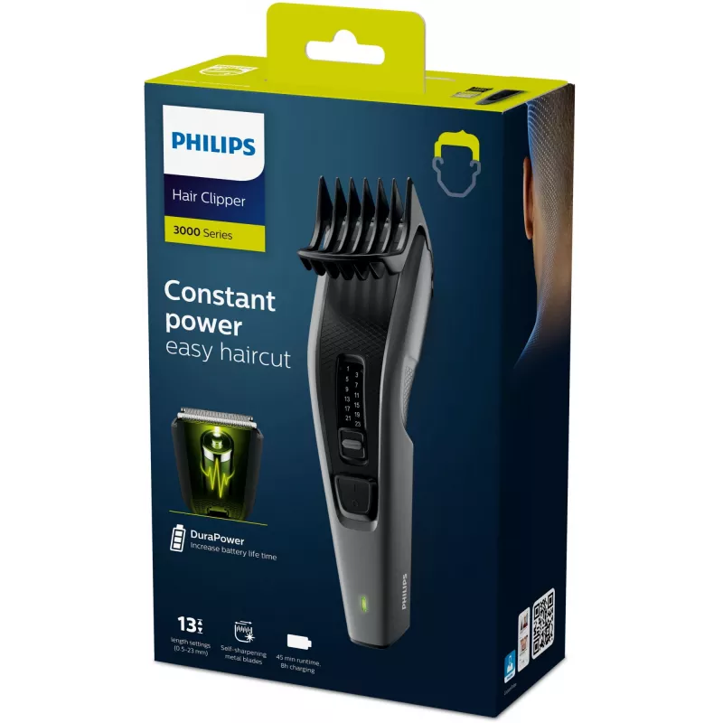 Philips HAIRCLIPPER Series 3000 HC3525/15 Matu griezējs, Melns, Pelēks, 0,5 mm, 2,3 cm, 4,1 cm, Maiņstrāva/Akumulators, 45 min