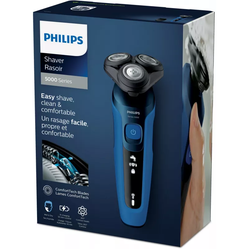 Elektriskais skuveklis Philips Series 5000 S5466/17 — rotējošs 3-galviņu, Li-Ion akumulators, 50 min darbības laiks, mazgājams, mitrai un sausai skūšanai