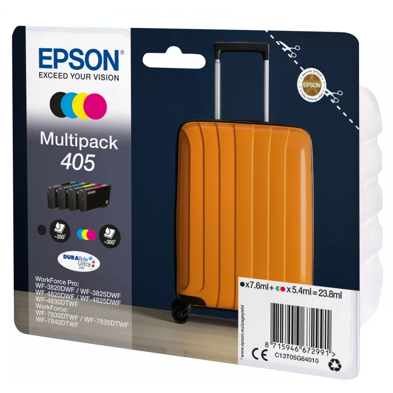 Epson 405 DURABrite Ultra Ink tintes kasetne 1 gab. Oriģināla standarta ietilpība melna, ciāna, fuksīna, dzeltena