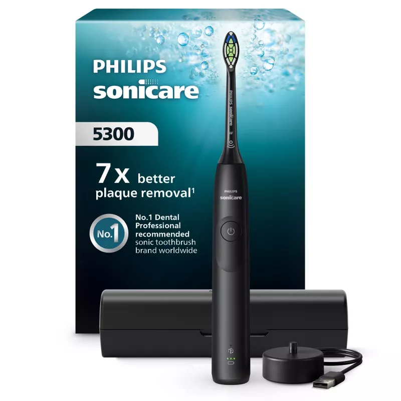 Philips Series 5300 HX7101/02 skaņas zobu birste — skaņas, 62 000 kustības/min, 3 ātrumi, 2 min taimeris, melna