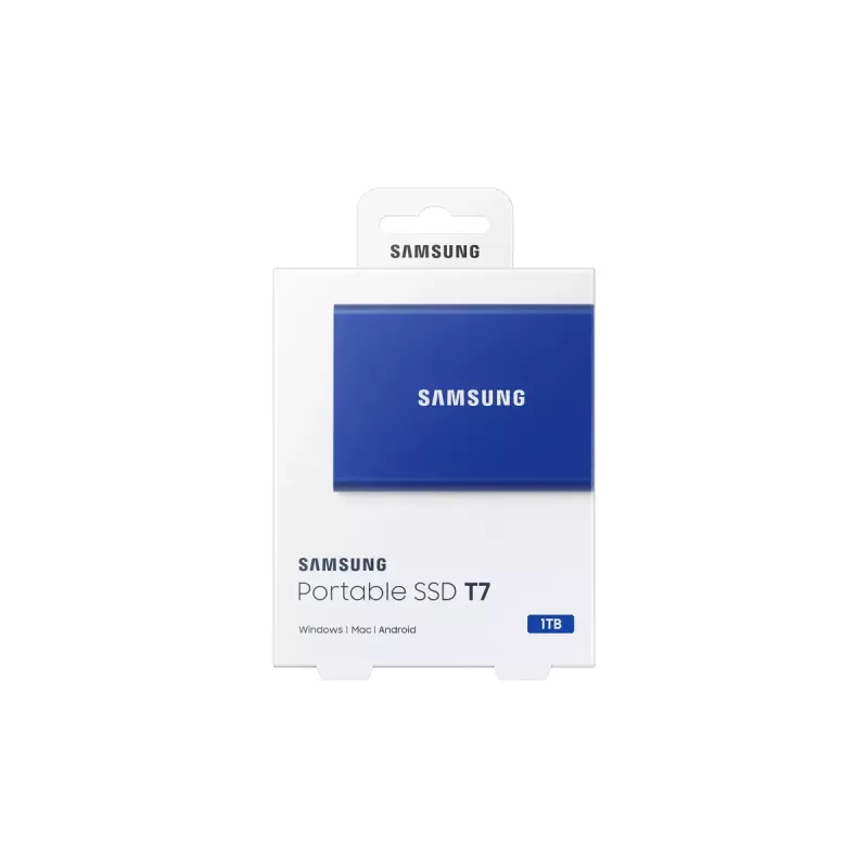 Ārējais SSD Samsung T7 Portable 1 TB, USB-C 3.2 Gen 2, NVMe, AES-256 aparatūras šifrēšana, zils
