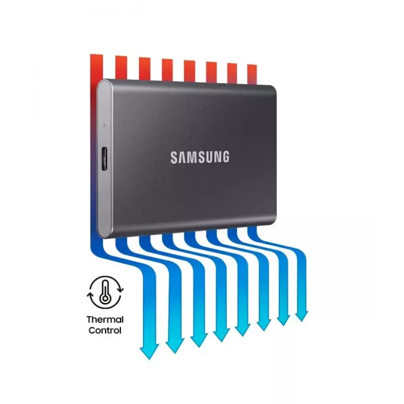 Ārējais SSD Samsung T7 Portable 1 TB, USB-C 3.2 Gen 2, NVMe, AES-256 aparatūras šifrēšana, zils