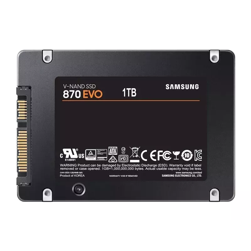 SSD 2.5 collu Samsung 870 EVO 1000 GB — SATA III, lasīšana 560 MB/s, rakstīšana 530 MB/s, melns