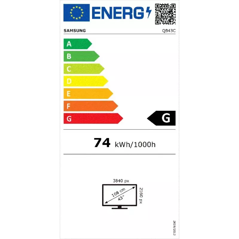 Samsung QB43C Digital signage plakanais panelis 109,2 cm (43 collas) LCD Wi-Fi 350 cd/m² 4K Ultra HD Melns Iebūvēts procesors Tizen 7.0 16/7