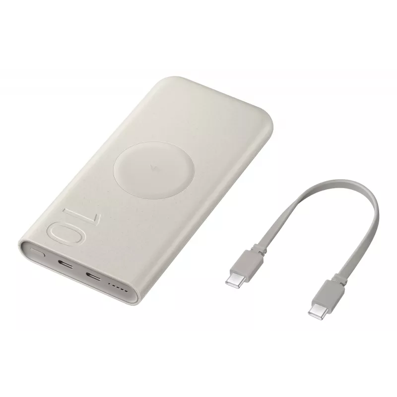 Ārējais akumulators Samsung EB-U2510XUEGEU 10000 mAh, PD 3.0 25W, USB-C ieeja/izeja, bezvadu uzlāde, 3 ierīču izeja, bēšs
