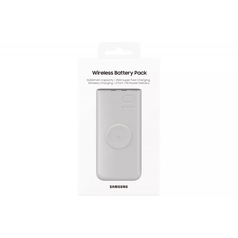Ārējais akumulators Samsung EB-U2510XUEGEU 10000 mAh, PD 3.0 25W, USB-C ieeja/izeja, bezvadu uzlāde, 3 ierīču izeja, bēšs