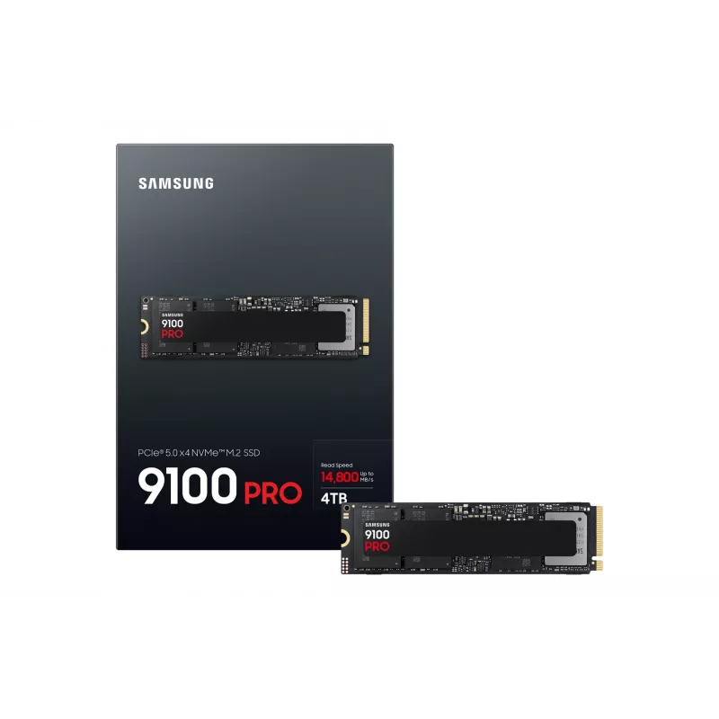 SSD M.2 Samsung 9100 PRO 4 TB PCIe 5.0 NVMe — 2280, Lasīšana 14800 MB/s, Rakstīšana 13400 MB/s, V-NAND TLC