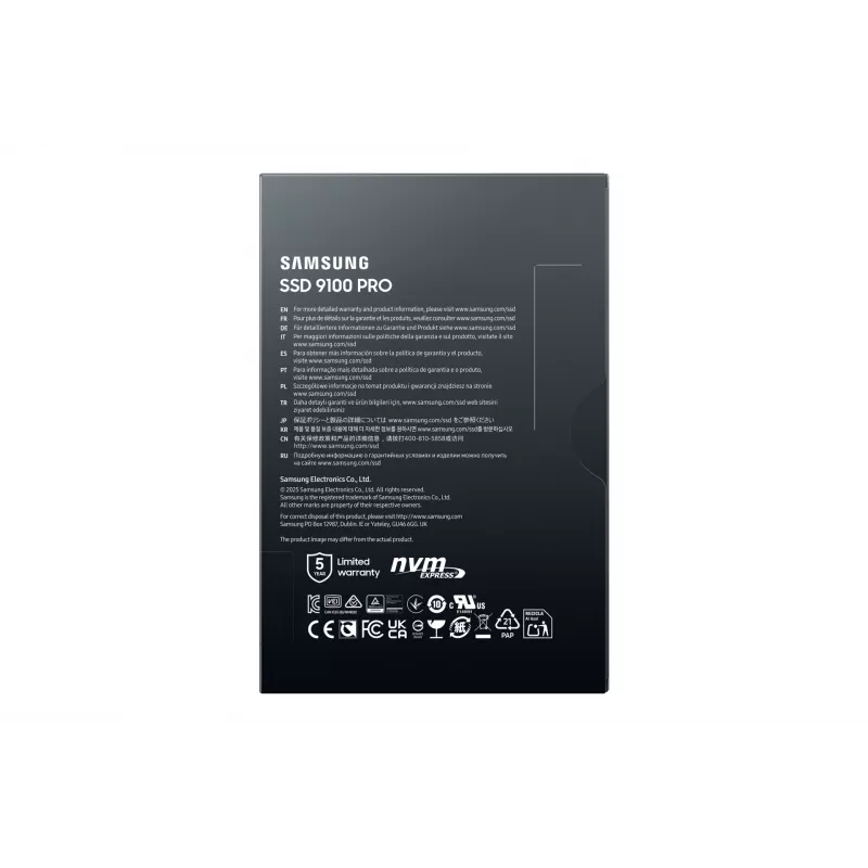 SSD M.2 Samsung 9100 PRO 4 TB PCIe 5.0 NVMe — 2280, Lasīšana 14800 MB/s, Rakstīšana 13400 MB/s, V-NAND TLC