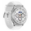 Viedpulkstenis Samsung Galaxy Watch 8 Classic 46 mm — 1,3 collu AMOLED, 438×438, 64 GB, Wi‑Fi, GPS, Sudraba korpuss, Balta siksniņa