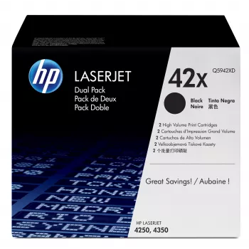 HP 42X 2 iepakojuma augstas ražības melnas oriģinālās LaserJet tonera kasetnes