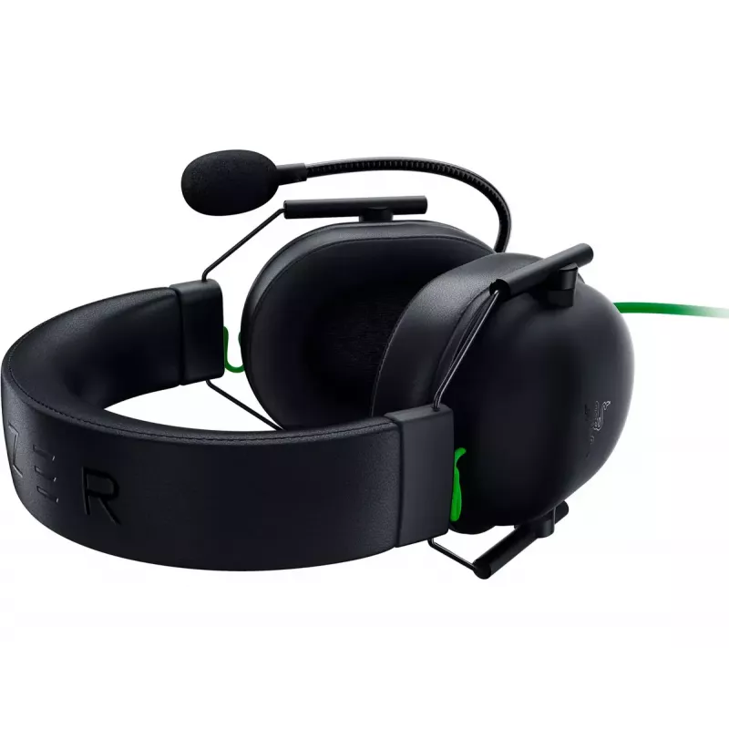 Vadu spēļu austiņas Razer MelnsShark V2 X — binaurālas, 3,5 mm, 32 Ω, 100 dB, troksni slāpējošs lokāms mikrofons, 1,3 m kabelis, zaļa/melna
