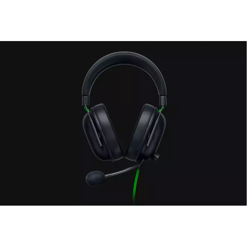 Vadu spēļu austiņas Razer MelnsShark V2 X — binaurālas, 3,5 mm, 32 Ω, 100 dB, troksni slāpējošs lokāms mikrofons, 1,3 m kabelis, zaļa/melna