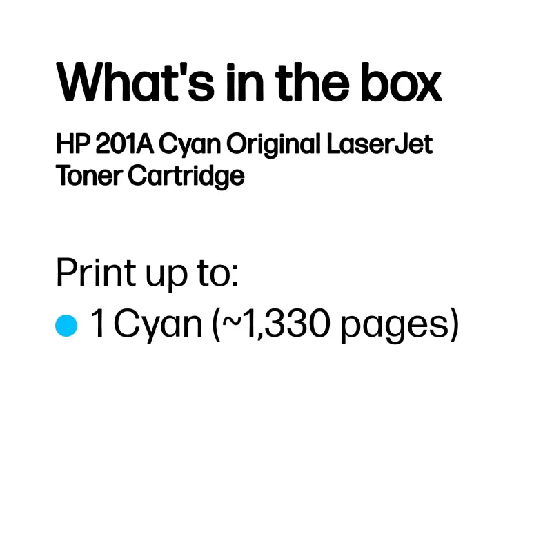 HP 201A Cyan Original LaserJet Tonera kasetne. Krāsu tonera lappušu iznākums: 1330 lappuses, Drukas krāsas: Ciāna, Daudzums iepakojumā: 1 gab.