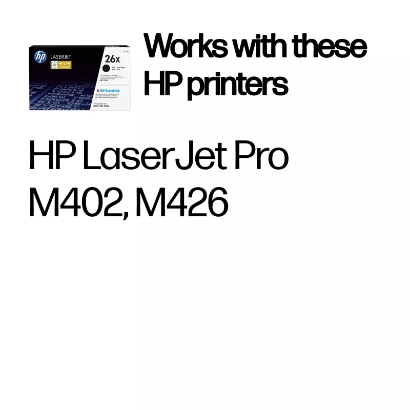 HP 26X High Yield Black Original LaserJet Toner Cartridge, 9000 lapas, Melns, 1 gab.