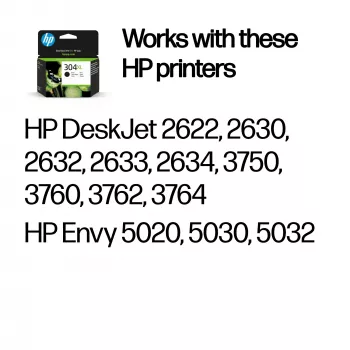 HP 304XL Melnā oriģinālā tintes kasetne, Melna, 1 gab., 300 lapas