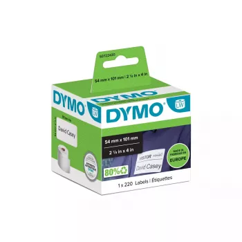 DYMO Authentic LabelWriter lielās sūtījumu etiķetes/vārda nozīmītes | 54 mm x 101 mm | pašlīmējošas | rullis ar 220 viegli atdalāmām etiķetēm | paredzētas LabelWriter etiķešu printeriem | ražots Eiropā