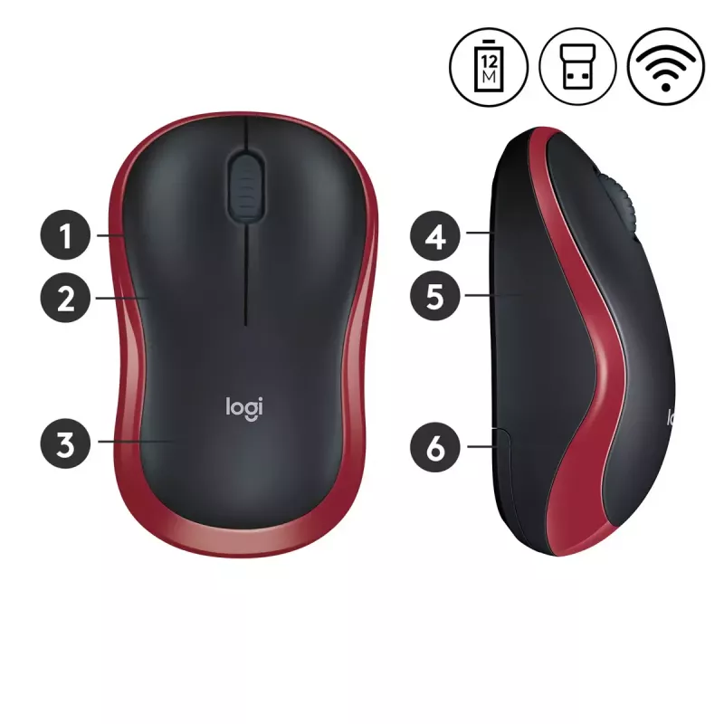 Pele Logitech M185 Bezvadu Sarkana