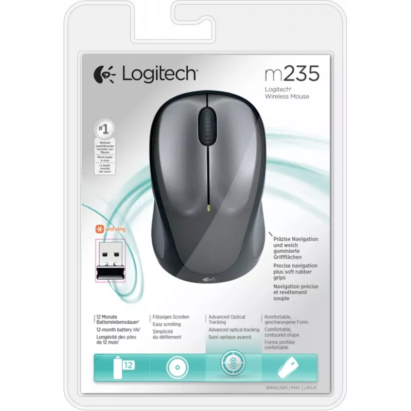LOGITECH Bezvadu pele M235 tumši pelēka
