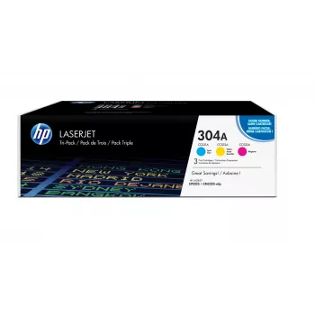 HP 304A 3-paka Ciāna/Magenta/Dzeltena oriģinālās LaserJet tonera kasetnes