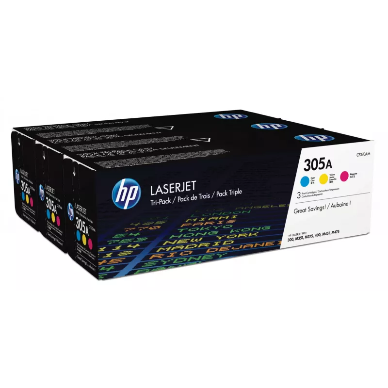 HP 305A 3-paka Ciāna/Magenta/Dzeltena Original LaserJet Tonera kasetnes