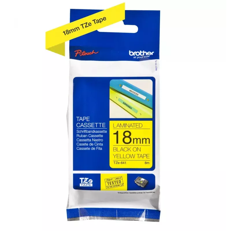 Marķēšanas lente Brother TZe641 18 mm melna uz dzeltenas