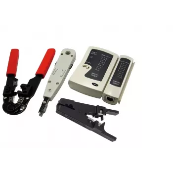 Kabeļu sagatavošanas instrumentu komplekts LOGILINK WZ0012 — instrumenti RJ45 un RJ11 (noņēmējs, gofrētājs, griezējs)