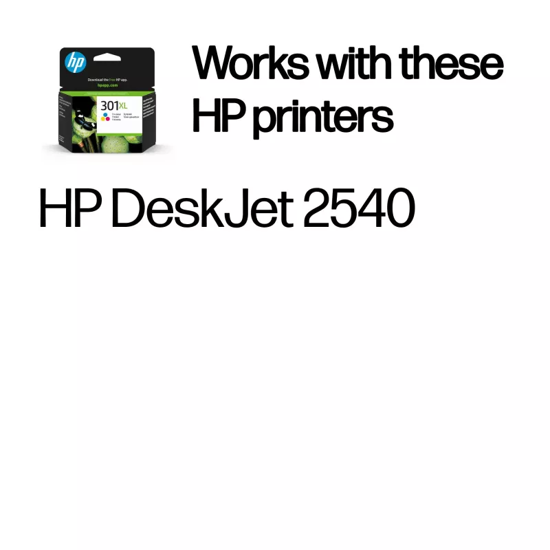 HP 301XL augstas ražības trīskrāsu oriģinālā tintes kasetne, ciāna, fuksīna, dzeltena, 1 gab., 300 lapas