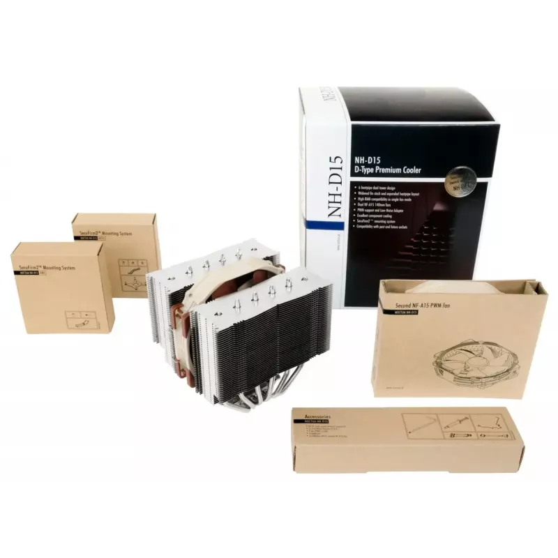 Cooler Noctua NH-D15 14 cm Bēša Brūna Tērauds 1500 RPM 140.2 m³/h