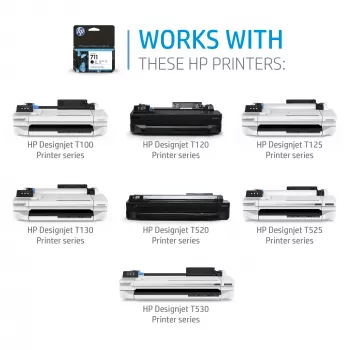 HP 711 38-ml Melns DesignJet tintes kasetne, HP DesignJet T100, T120, T125, T130, T520, T525, T530 Printer series, Thermal inkjet, Melns, Singapore, Malaysia, 119 mm, 126 mm