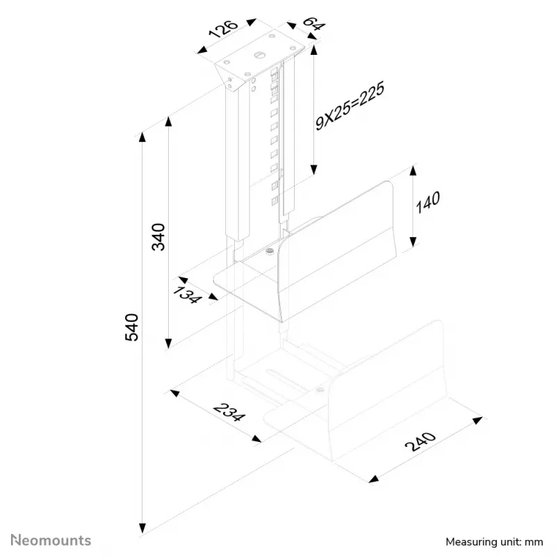 Neomounts CPU-D200BLACK CPU turētājs - maks. 30 kg - universāls, pie galda stiprināms CPU turētājs, 30 kg, Melns, Tērauds, Taivāna, 230 mm
