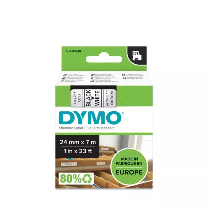 DYMO Autentiskās D1 lentes | Melna druka uz balta fona | 24 mm x 7 m | Pašlīmējošas lentes LabelManager etiķešu printeriem