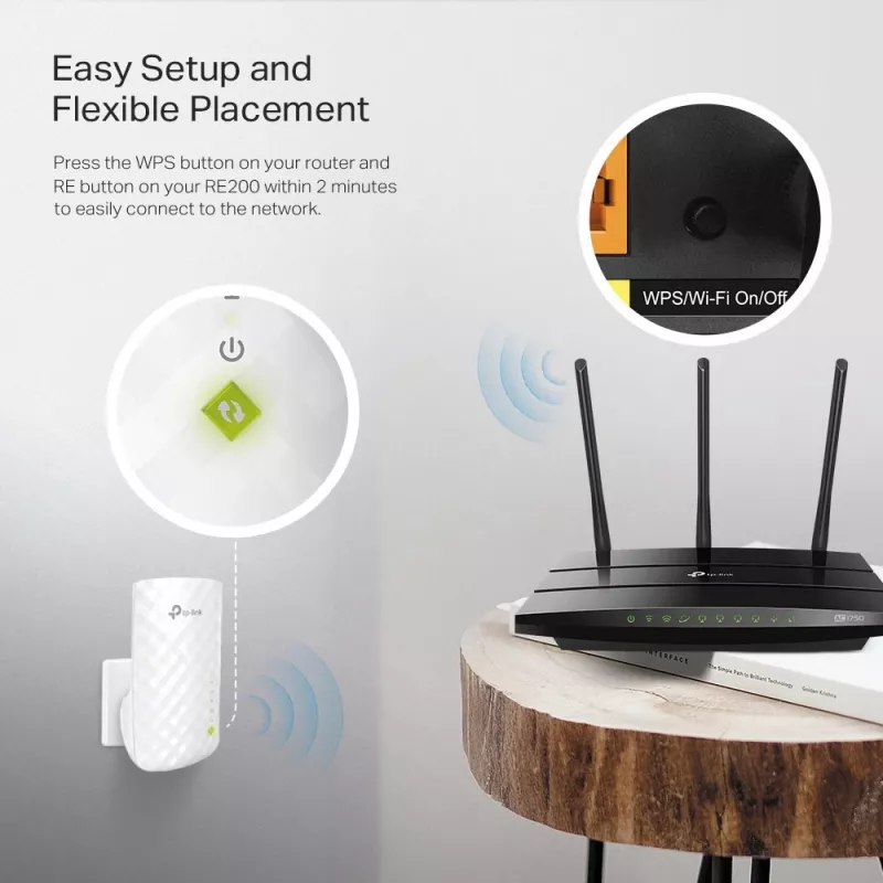TP-Link RE200 tīkla paplašinātājs Tīkla retranslators Balts 10, 100 Mbit/s
