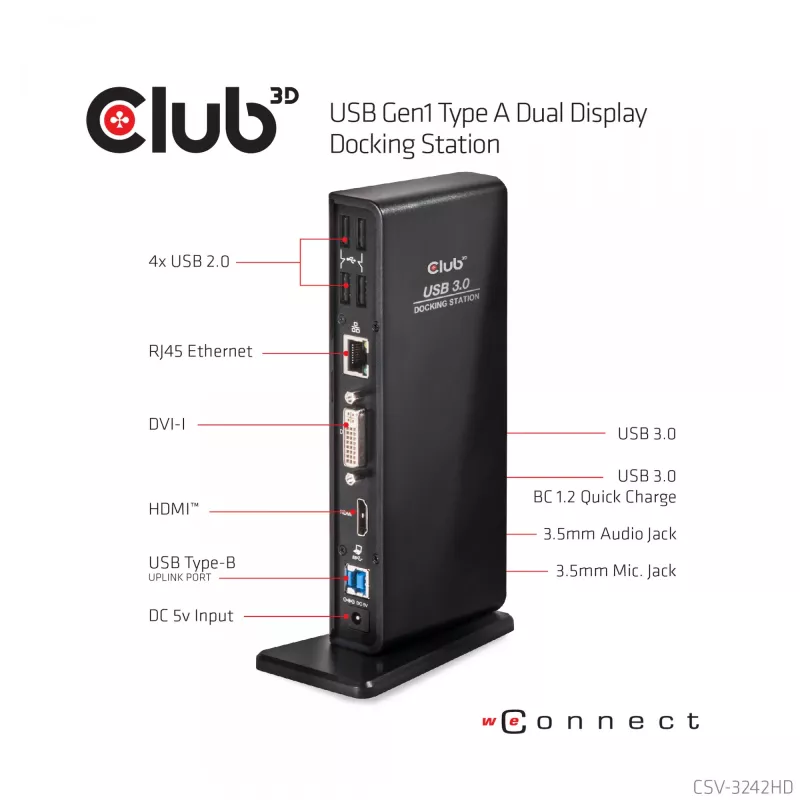 CLUB3D USB Gen1 Type A Dual Display (HDMI un DVI) DisplayLink™ dokstacija