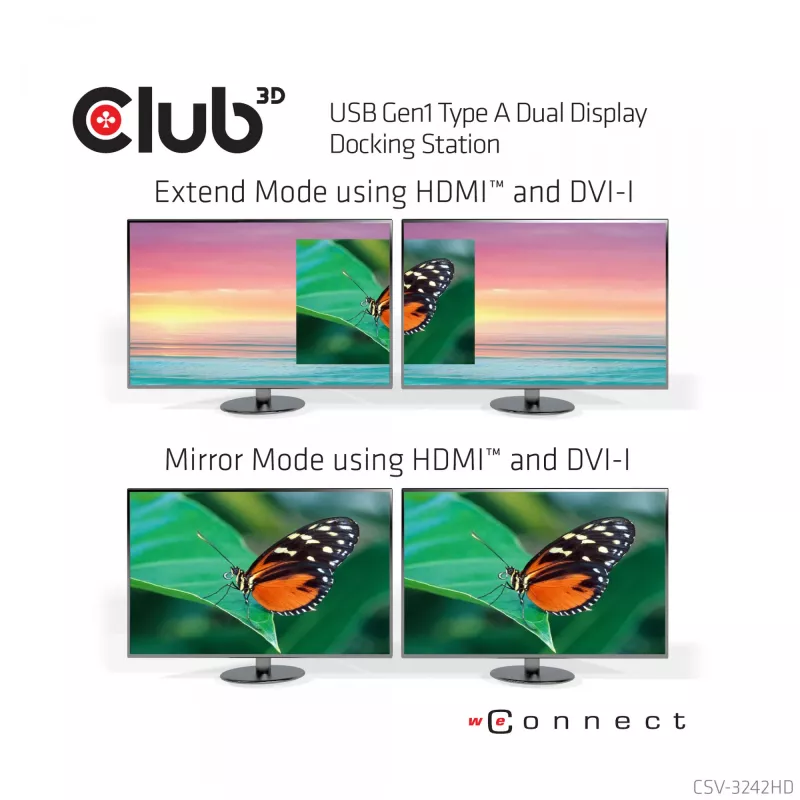 CLUB3D USB Gen1 Type A Dual Display (HDMI un DVI) DisplayLink™ dokstacija