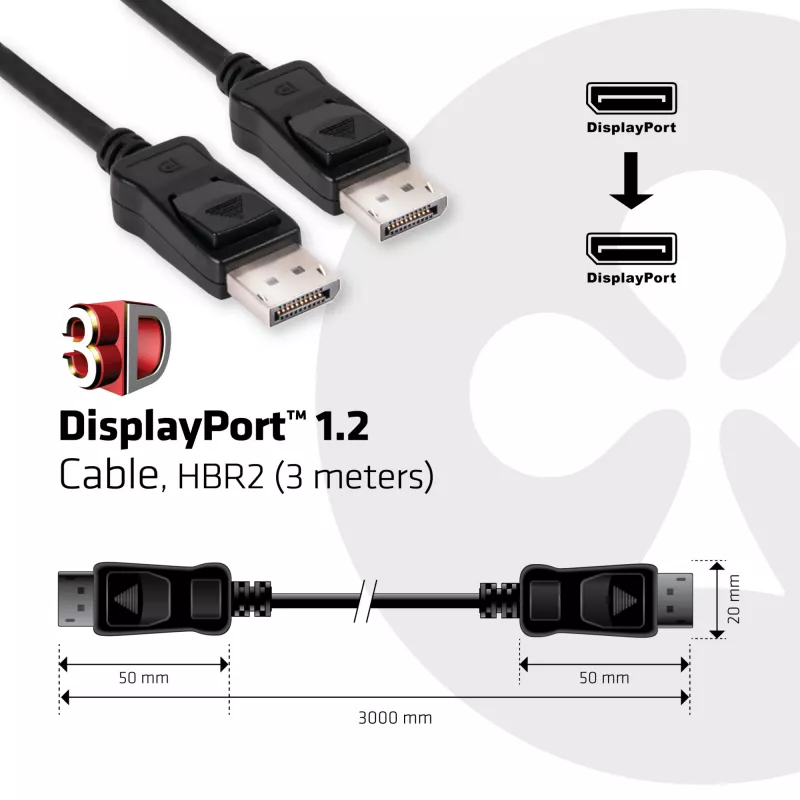 CLUB3D Displayport 1.2 kabelis M/M 3 metri 4K60Hz 21.6Gbps
