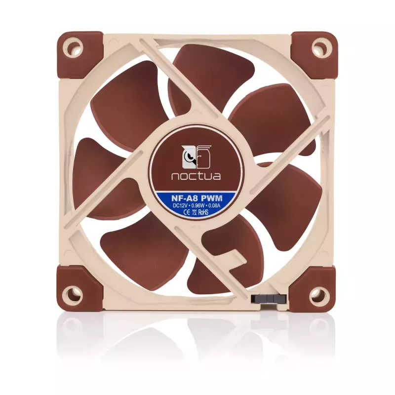 Korpusa ventilators Noctua NF-A8 PWM — 80 mm, 12 V, 450–2200 apgr./min, 55,5 m³/h, 17,7 dB, MTBF 150000 h