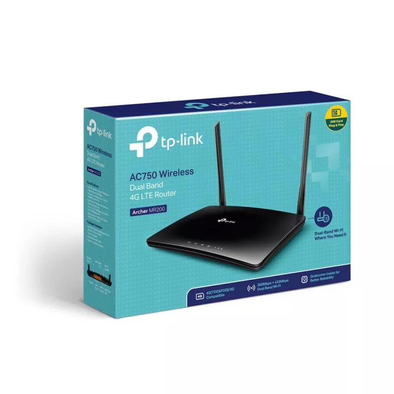 TP-Link Archer MR200 bezvadu maršrutētājs Fast Ethernet Divu joslu (2,4 GHz / 5 GHz) 4G Melns