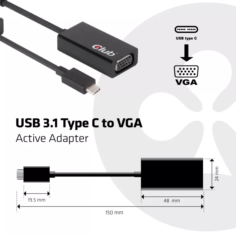 USB 3.1 Type C uz VGA aktīvais adapteris CLUB3D CAC-1502