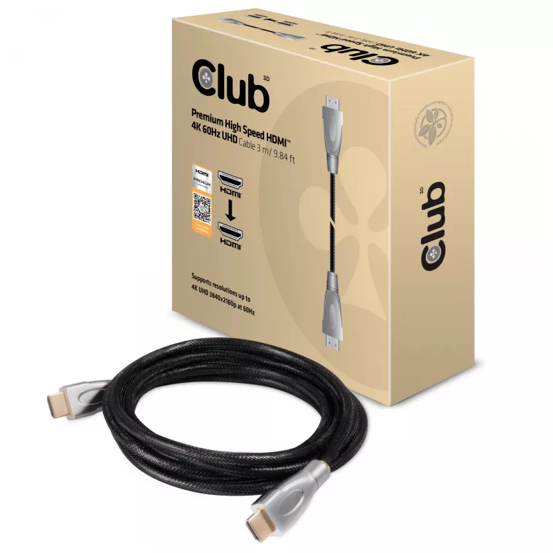 CLUB3D HDMI 2.0 kabelis 3m UHD 4K/60Hz 18Gbps sertificēts Premium High Speed