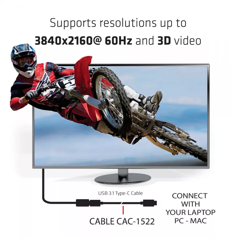 CLUB3D USB Gen2 Type C Video 4K60Hz, Dati 10Gbps un 100W uzlāde 1 metrs M/F