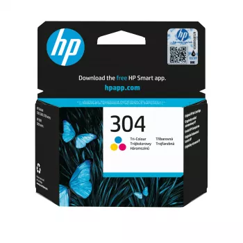 HP 304 trīs krāsu oriģinālā tintes kasetne, Ciāna, Magenta, Dzeltens, 1 gab., 100 lapas