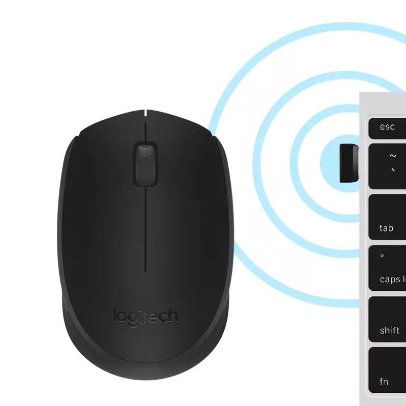 Bezvadu optiskā pele Logitech B170 RF, abpusēja, 3 pogas, melna, 10 m darbības rādiuss, līdz 12 mēnešiem akumulatora darbības laiks