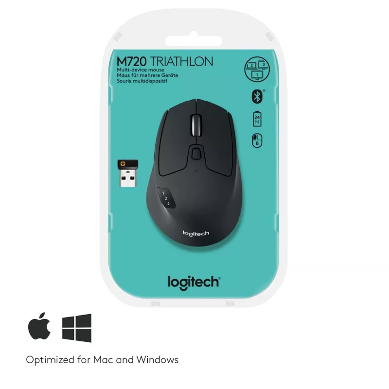 LOGITECH M720 Triathlon Multi Device Wireless Mouse - Melns