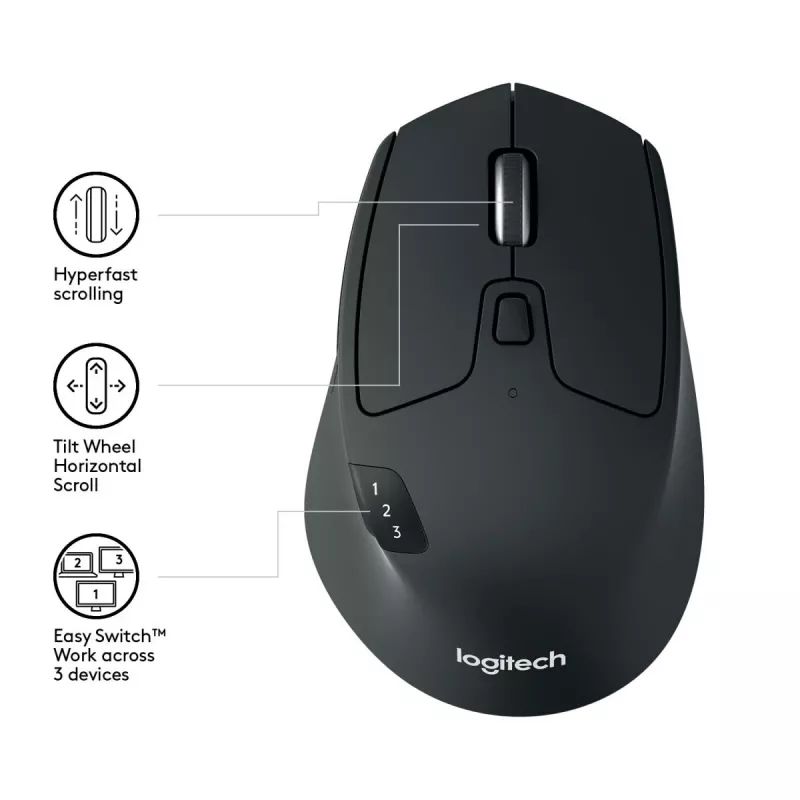 LOGITECH M720 Triathlon Multi Device Wireless Mouse - Melns