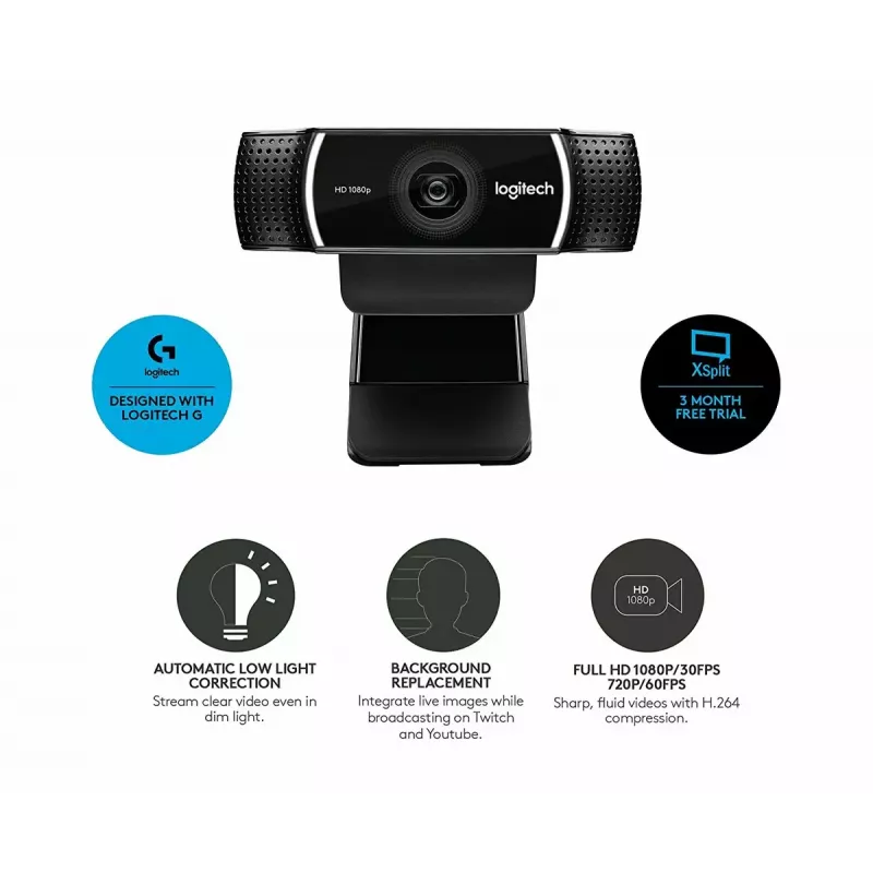 Logitech C922 1920 x 1080 pikseļi USB Melna tīmekļa kamera