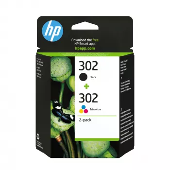 HP 302 2 komplektu melnās/trīskrāsu oriģinālās tintes kasetnes