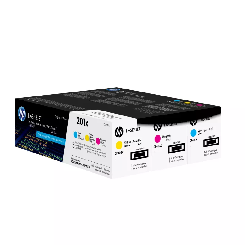 HP 201X 3 iepakojums Augstas ražības ciāna/magenta/dzeltena oriģinālās LaserJet tonera kasetnes