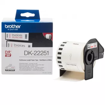 Brother DK-22251 līmlentes uzlīmju izgatavošanai, melna un sarkana uz balta